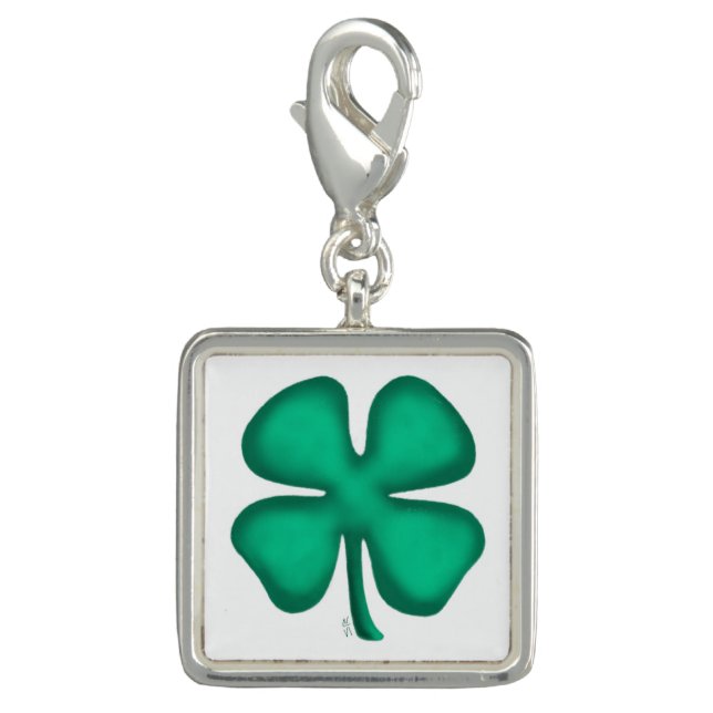 Lucky 4 Leaf Irish Clover silver sq charm (Front)