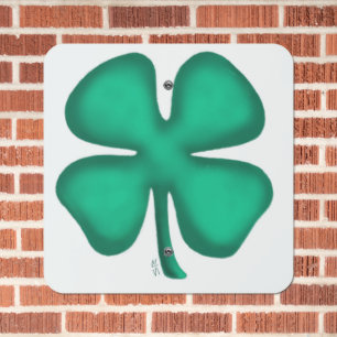 Lucky 4 Leaf Irish Clover square metal sign