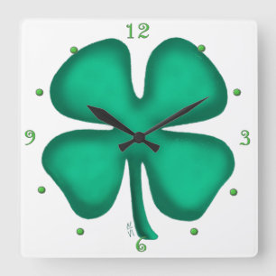 Lucky 4 Leaf Irish Clover square wall clock