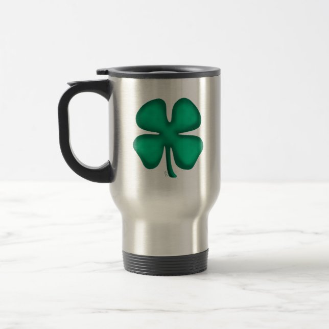 Lucky 4 Leaf Irish Clover stainless travel mug (Left)