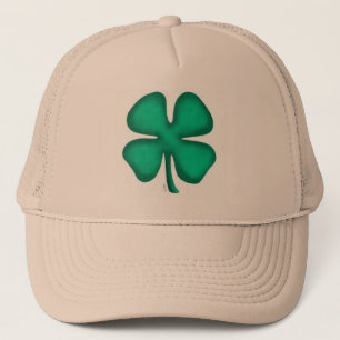 Lucky 4 Leaf Irish Clover tan foam trucker hat