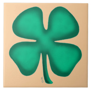 Lucky 4 Leaf Irish Clover tan large tile