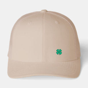 Lucky 4 Leaf Irish Clover tan retro trucker cap
