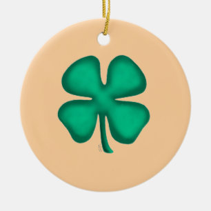 Lucky 4 Leaf Irish Clover tan round ceram ornament