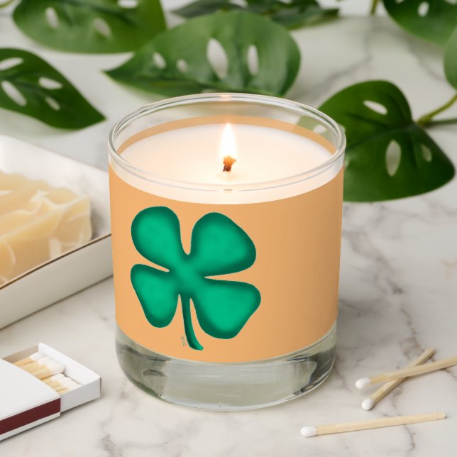 Lucky 4 Leaf Irish Clover tan scented candle (Lit)