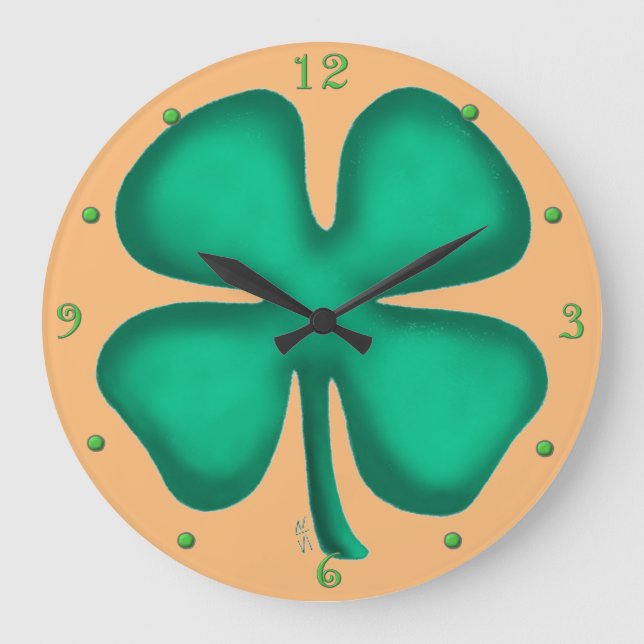 Lucky 4 Leaf Irish Clover tan wall clock (Front)