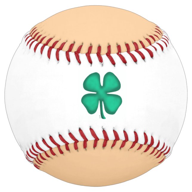 Lucky 4 Leaf Irish Clover tan white softball (Front)
