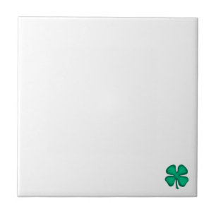 Lucky 4 Leaf Irish Clover tiny white small tile
