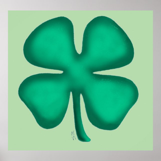 Lucky 4 Leaf Irish Clover value green matte poster (Front)