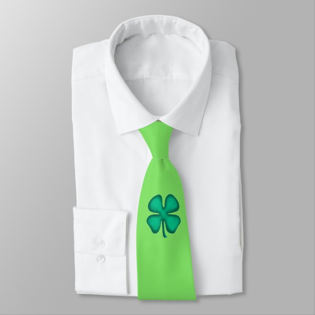 Lucky 4 Leaf Irish Clover very green necktie (Tied)