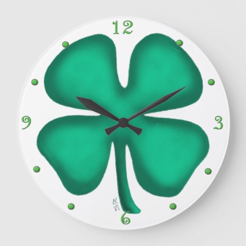 Lucky 4 Leaf Irish Clover wall clock w numbers