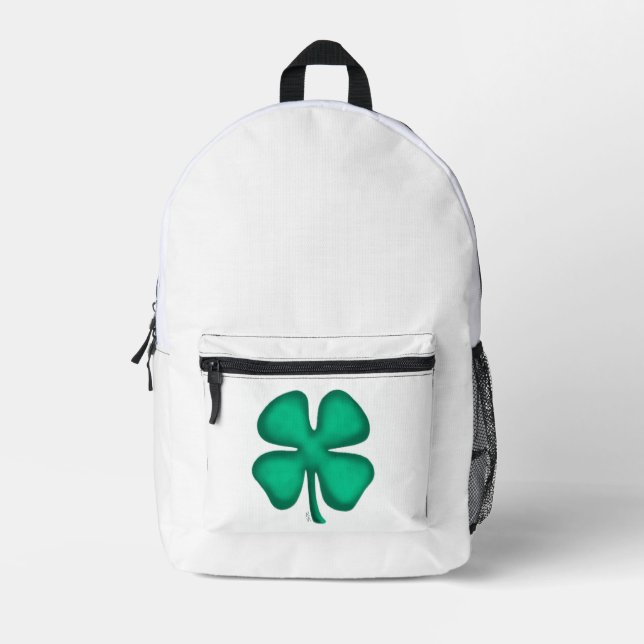Lucky 4 Leaf Irish Clover white backpack (Front)