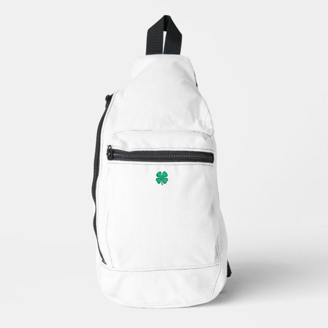Lucky 4 Leaf Irish Clover white backpack Sling Bag (Front)