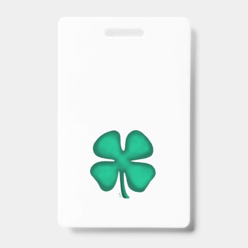 Lucky 4 Leaf Irish Clover white badge vertical
