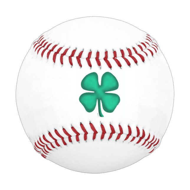 Lucky 4 Leaf Irish Clover white baseball (Front)