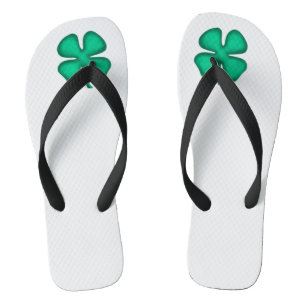 Lucky 4 Leaf Irish Clover white bl wide flip flops