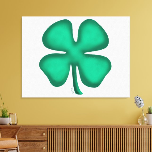 Lucky 4 Leaf Irish Clover white canvas print (Insitu(LivingRoom))