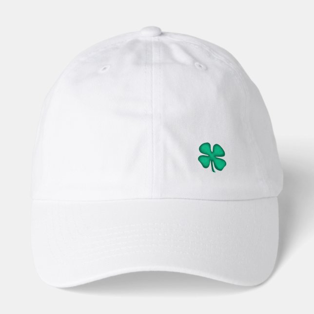 Lucky 4 Leaf Irish Clover white dad cap (Front)