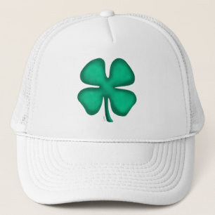 Lucky 4 Leaf Irish Clover white foam trucker hat