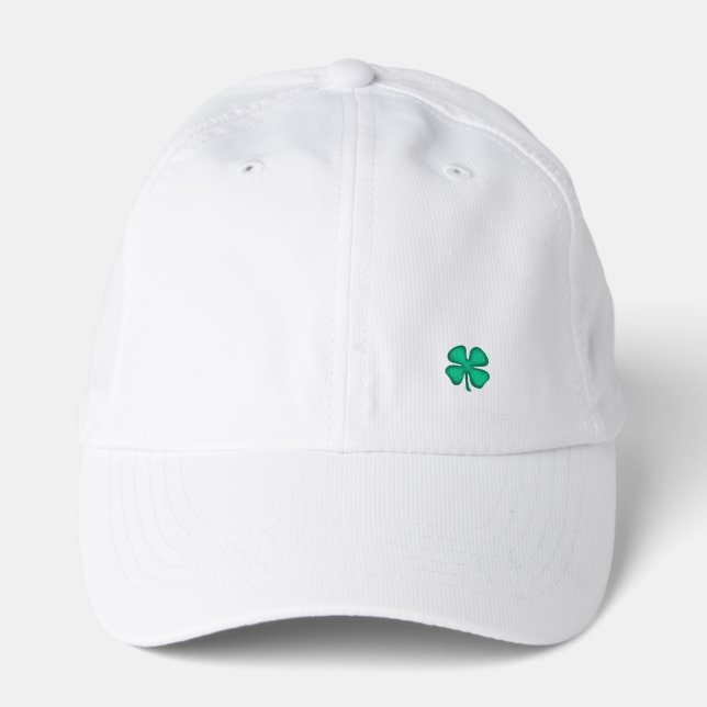 Lucky 4 Leaf Irish Clover white golf perform cap (Front)