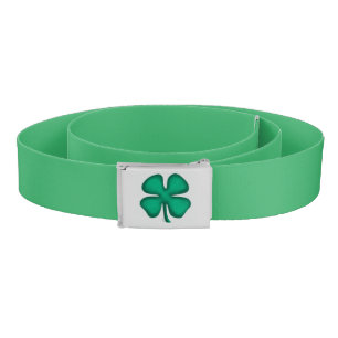 Lucky 4 Leaf Irish Clover white green belt
