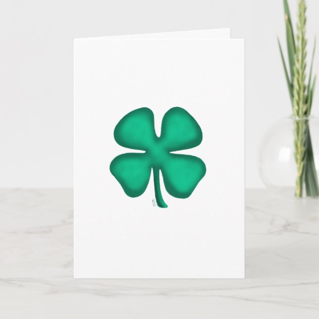 Lucky 4 Leaf Irish Clover white greeting card (Front)