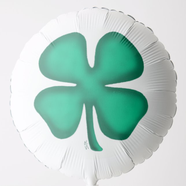 Lucky 4 Leaf Irish Clover white helium balloon (Front)