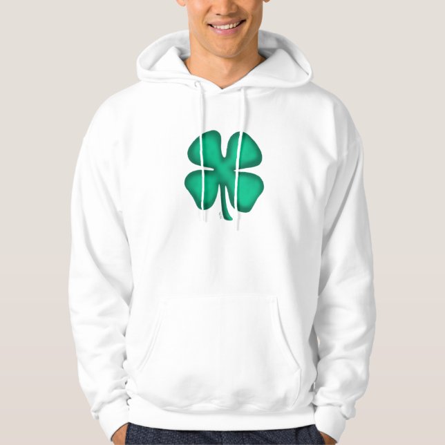 Lucky 4 Leaf Irish Clover white hooded sweatshirt (Front)