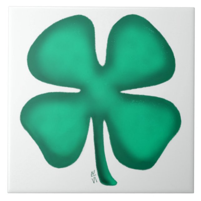 Lucky 4 Leaf Irish Clover white large tile (Front)