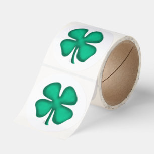 Lucky 4 Leaf Irish Clover white lg stickers roll