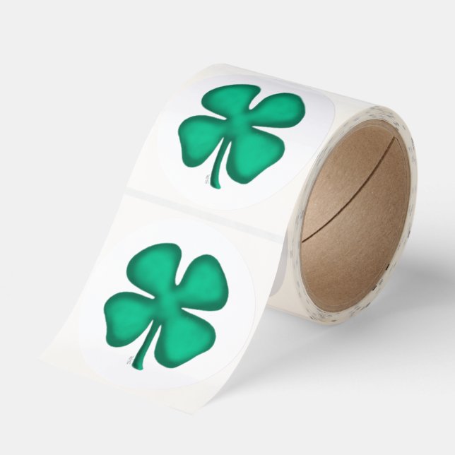 Lucky 4 Leaf Irish Clover white lg stickers roll (Roll)