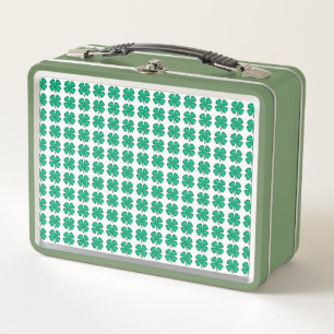  Lucky 4 Leaf Irish Clover white n green lunchbox