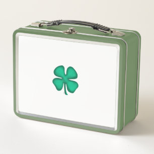 Lucky 4 Leaf Irish Clover white n green lunchbox