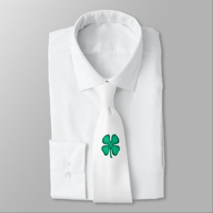 Lucky 4 Leaf Irish Clover white necktie