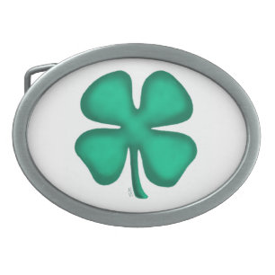 Lucky 4 Leaf Irish Clover white oval belt buckle
