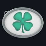 Lucky 4 Leaf Irish Clover white oval belt buckle<br><div class="desc">Lucky 4 Leaf Irish Clover belt buckles are a great way to show 'your Irish' and great buckles to wear for St. Patrick's Day, for parades, and every day. Lucky 4 Leaf Irish Clover is Steamy Raimon original art and the 1st 4-leaf clover design for sale ever on www anywhere....</div>