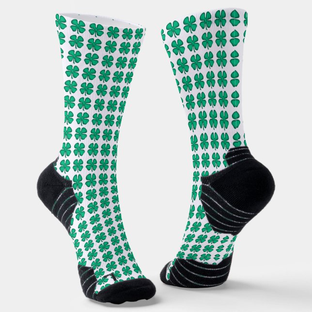 Lucky 4 Leaf Irish Clover white performance socks (Angled)