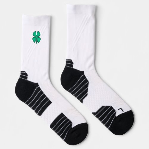Lucky 4 Leaf Irish Clover white performance socks