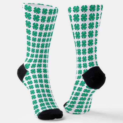 Lucky 4 Leaf Irish Clover white premium socks