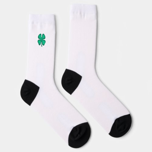 Lucky 4 Leaf Irish Clover white premium socks