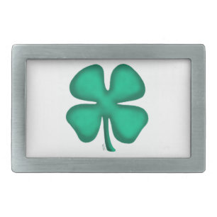 Lucky 4 Leaf Irish Clover white rectangle buckle Belt Buckle
