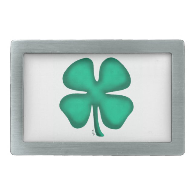 Lucky 4 Leaf Irish Clover white rectangle buckle Belt Buckle (Front)