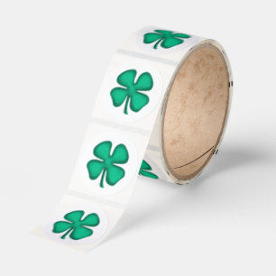 Lucky 4 Leaf Irish Clover white sm stickers roll