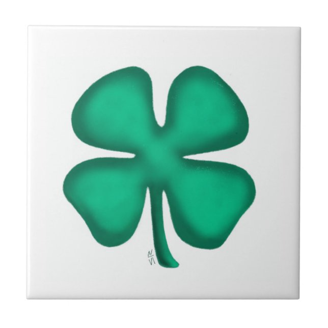 Lucky 4 Leaf Irish Clover white small tile (Front)