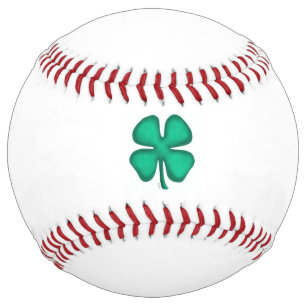 Lucky 4 Leaf Irish Clover white softball