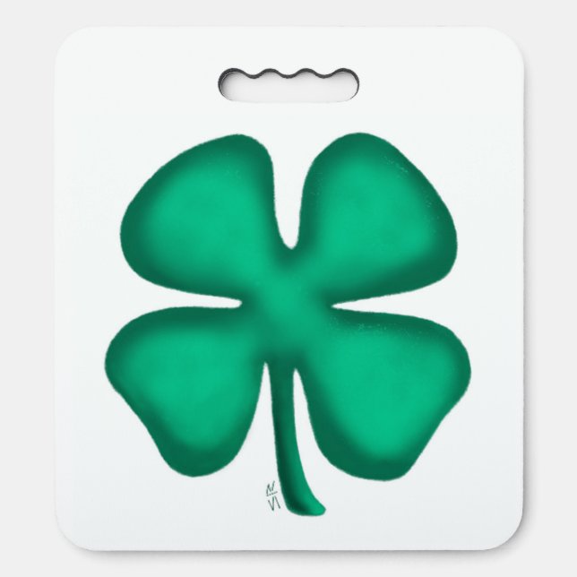 Lucky 4 Leaf Irish Clover white stadium cushion (Front Vertical)