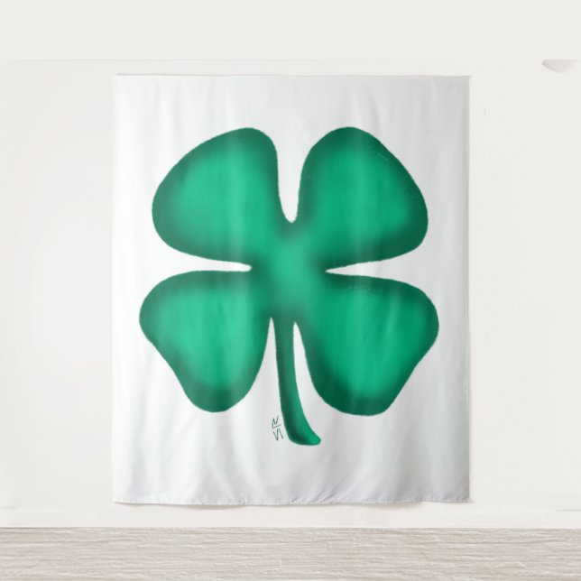 Lucky 4 Leaf Irish Clover white tapestry (Front)