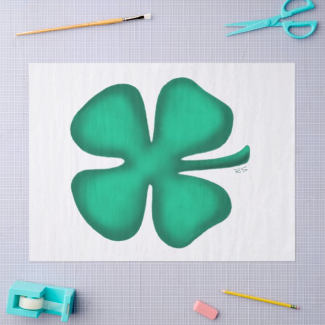 Lucky 4 Leaf Irish Clover white tissue paper (Craft)