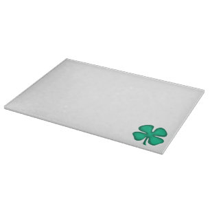Lucky 4 Leaf Irish Clover wht glass cutting board
