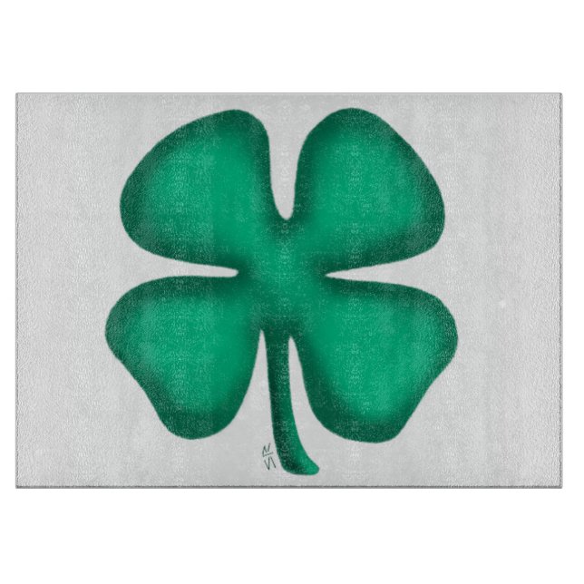 Lucky 4 Leaf Irish Clover wht glass cutting board (Front)